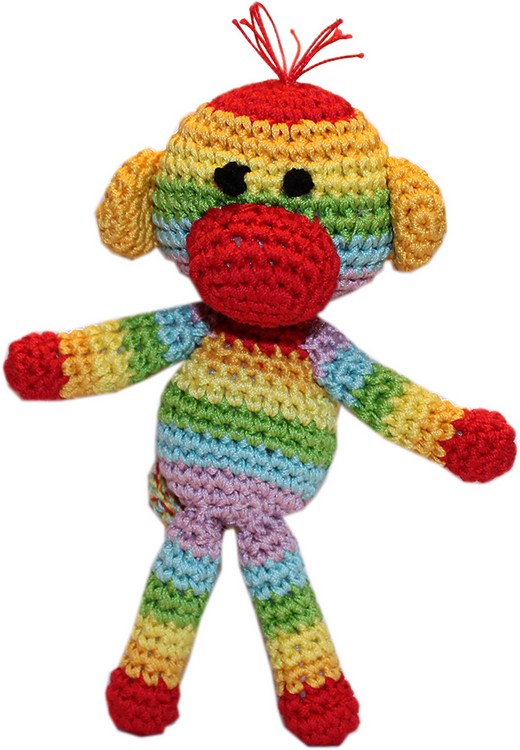 Knit Knacks Rizzo the Rainbow Monkey Organic Cotton Small Dog Toy